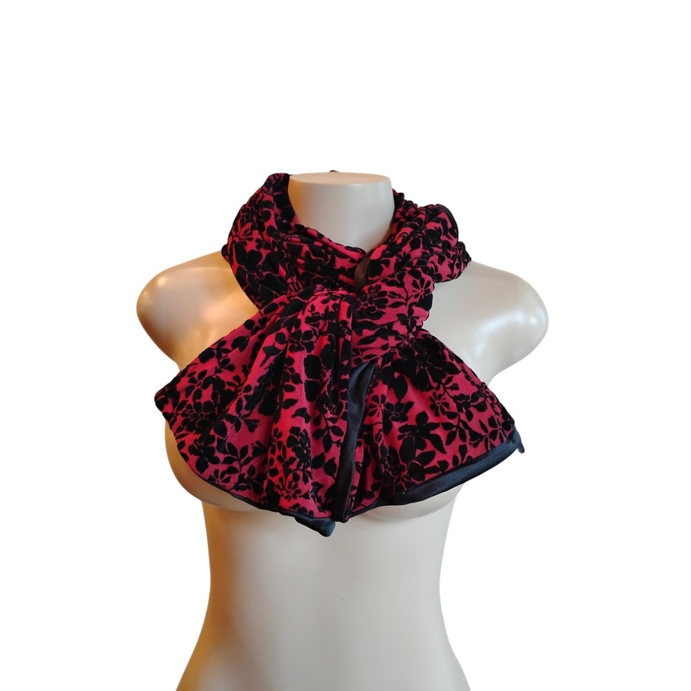 Marcus Adler New York Red Black Floral Velvet Burnout Scarf 69x19 Accessory